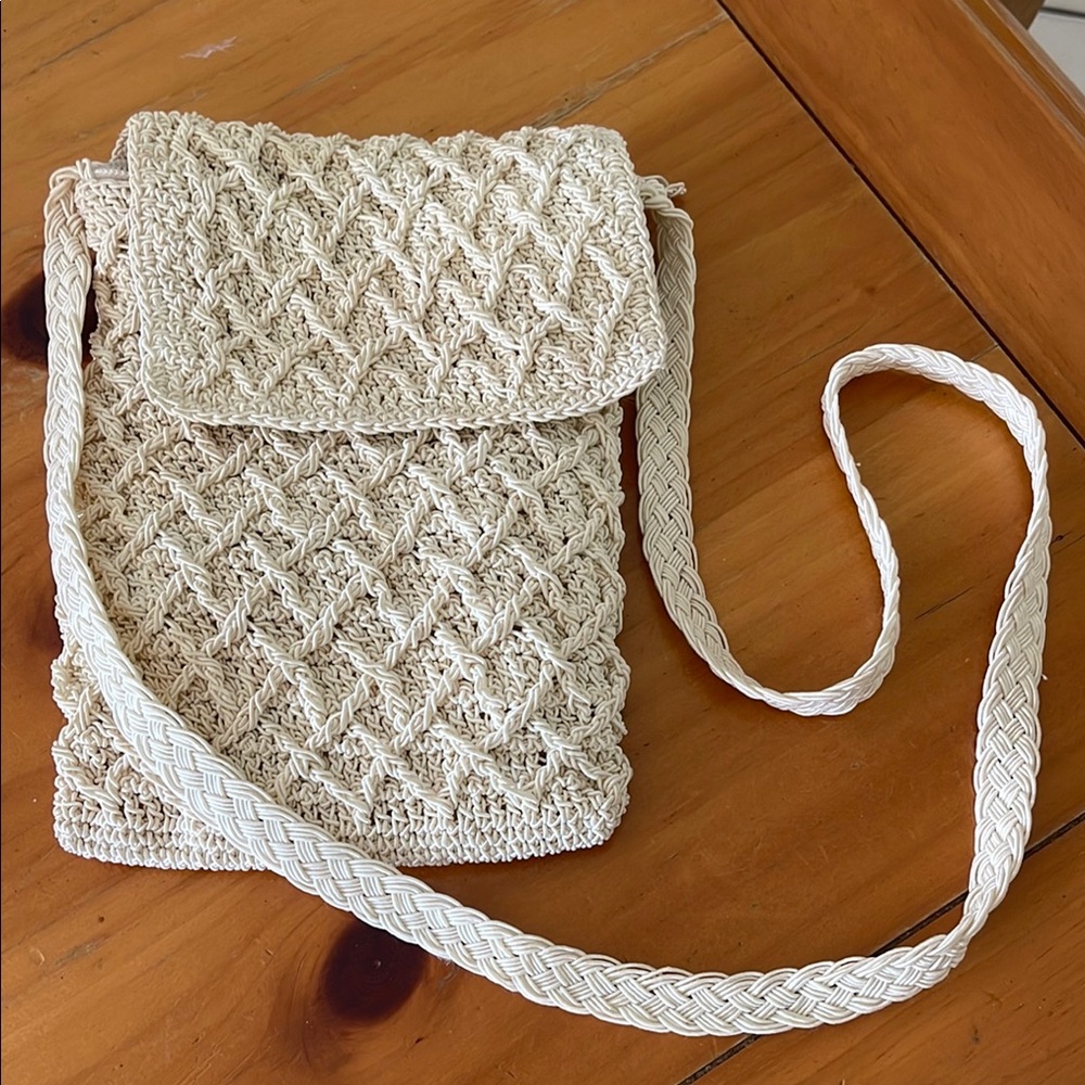 Vintage Carlo D Santi Cream Ivory Vanilla Crosbody Zipper 90’s 1990’s Purse Bag
